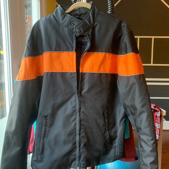 Motorcycle Jacket, Black with Orange Accents & Removable Quilted Liner, Medium - Picture 1 of 6